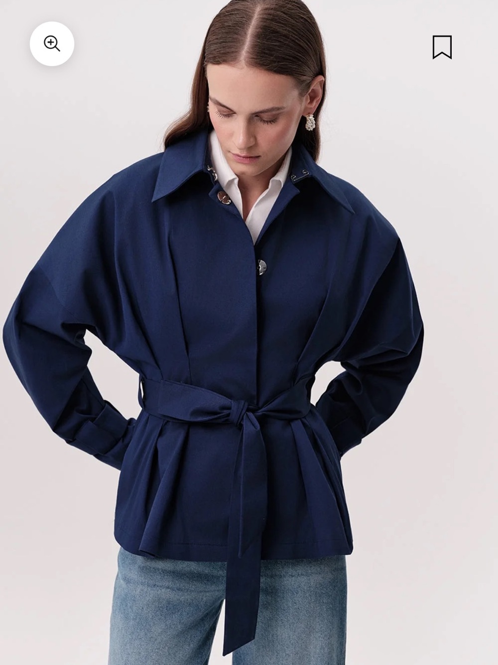 Anthropologie Exquise Trench Coat Kelly Notched Pleated Belt in Navy